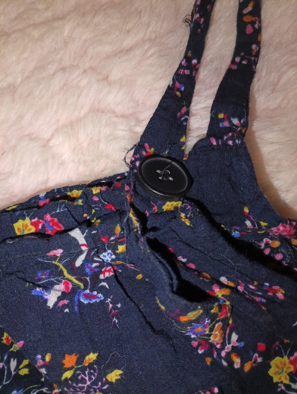 Floral Navy Blue Multi Color Flower Overall Dress Sz L - Picture 8 of 8